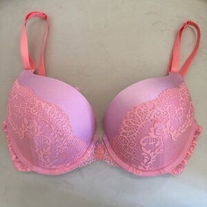 DKNY Pink Lace Push Up Padded Bra Underwire Adjustable Clasp Lift Intimates 32C